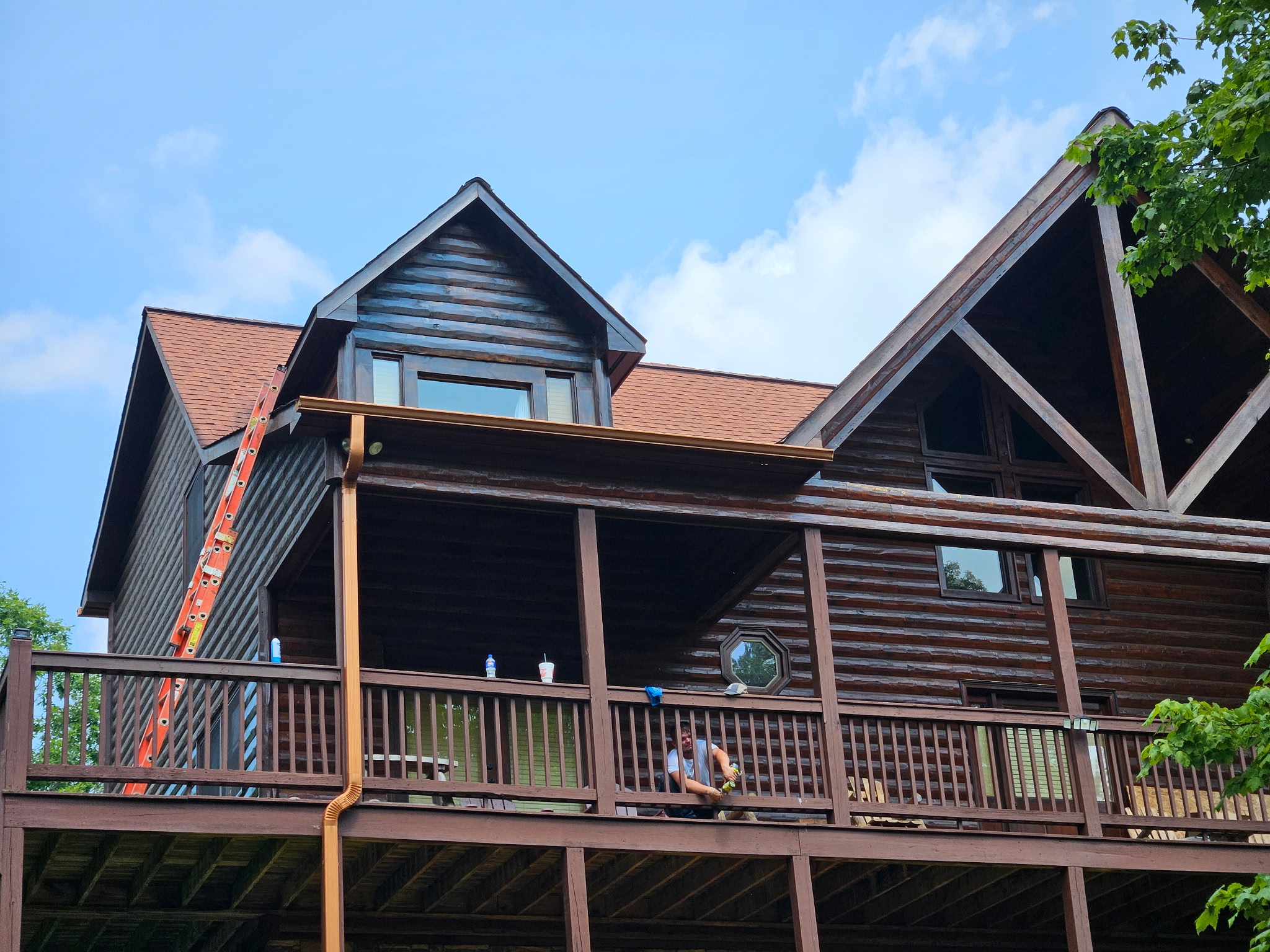 Cabin exterior restoration work in progress